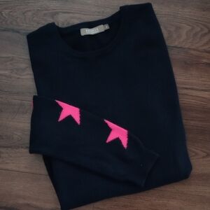 Brodie Women's Cashmere Long Sleeve with Pink Stars Pullover Sweater,  Size M